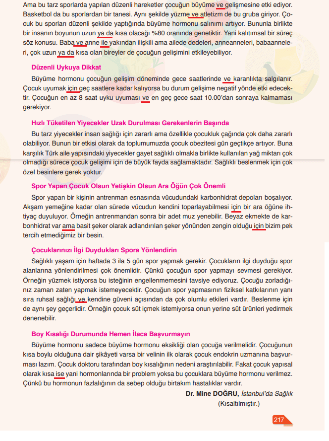 6. Sınıf Türkçe Ders Kitabı Cevapları Sayfa 219 ATA Yayınları (Basketbol Oynamak Boy Uzatır Mı)1