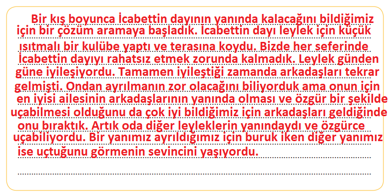 7. Sınıf Türkçe Ders Kitabı Cevapları Sayfa 146 ÖZGÜN Yayınları (Son Leylek Metni)