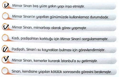 3. Sınıf Türkçe Ders Kitabı Cevapları Sayfa 29 Gizem Yayıncılık (Mimar Sinan'ın Suları Metni)