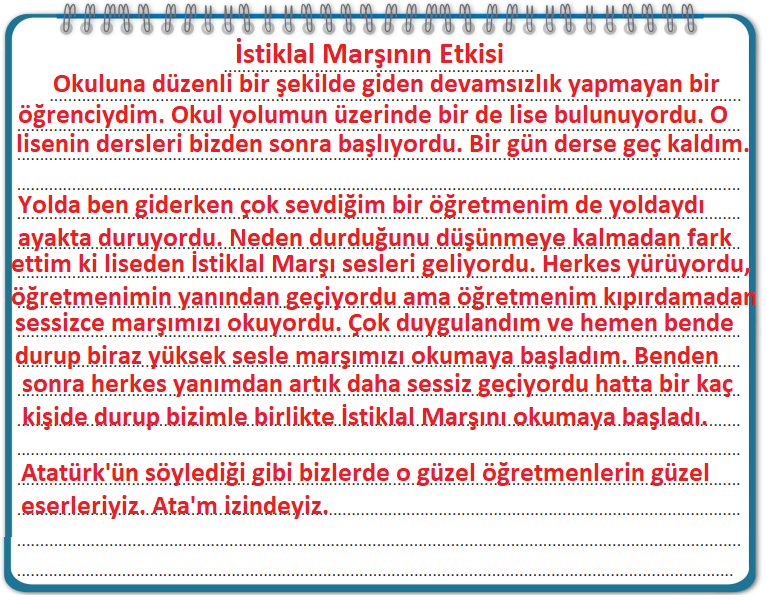 8. Sınıf Türkçe Ders Kitabı Cevapları Sayfa 73 MEB Yayınları (Atatürk'ü Gördüm Metni)