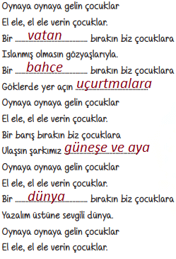 6. Sınıf Türkçe Ders Kitabı Cevapları Sayfa 58 ATA Yayınları (Bir Dünya Bırakın Metni)