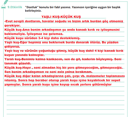 7. Sınıf Türkçe Ders Kitabı Cevapları Sayfa 117 MEB Yayınları (Kaplumbağayla İki Ördek Metni)