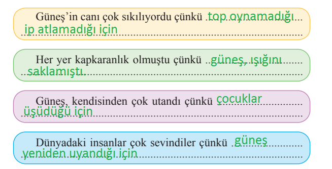 2. Sınıf Türkçe Ders Kitabı Cevapları Sayfa 69 Bilim ve Kültür Yayınları (Güneş Uykuda Metni)