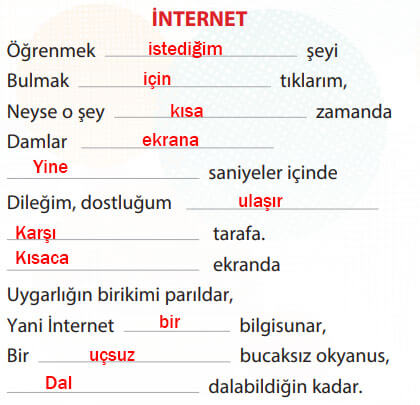 4. Sınıf Türkçe Ders Kitabı Cevapları Sayfa 253 KOZA Yayınları (İnternet)